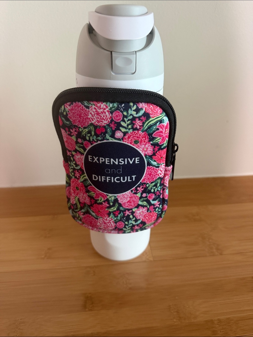 Expensive and Difficult Floral Pink Phone Holster with Black Trim Wallet Purse